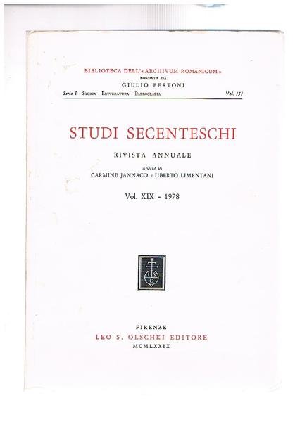 Studi secenteschi, rivista annuale della biblioreca dell"Archivium Romanicum" findata da …