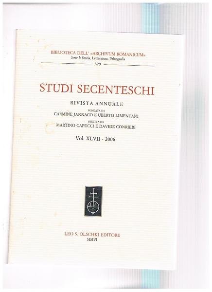 Studi secenteschi, rivista annuale della biblioreca dell"Archivium Romanicum" findata da … | Immagine principale