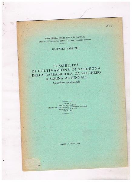 Possibilità di coltivazione in Sardegna della barbabietola da zucchero a …