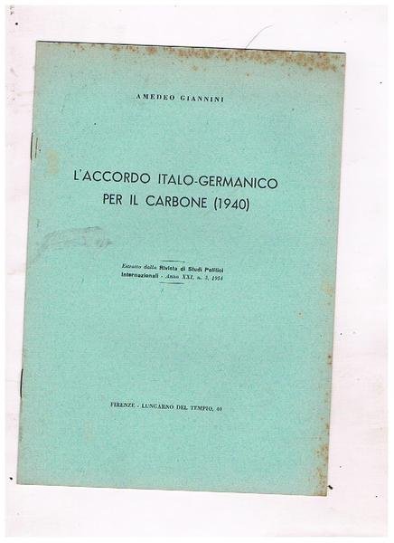 L'accordi italo-germanico per il carbone (1940). Estratto.