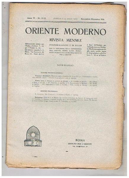 Oriente Moderno, rivista mensile d'informazioni e di studi per la …