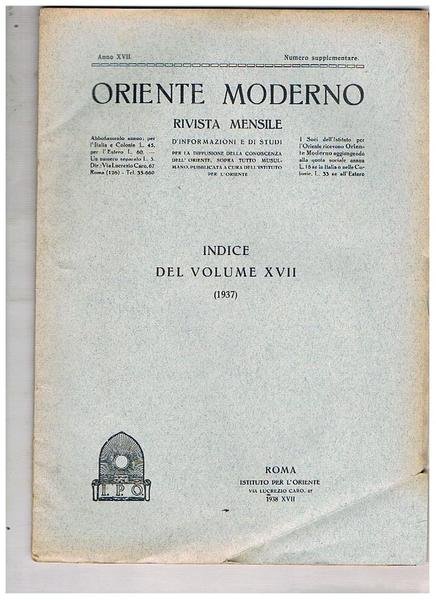 Oriente Moderno, rivista mensile d'informazioni e di studi per la …