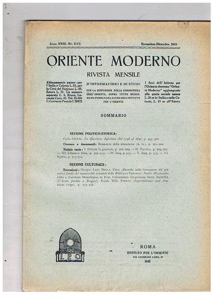 Oriente Moderno, rivista mensile d'informazioni e di studi per la …