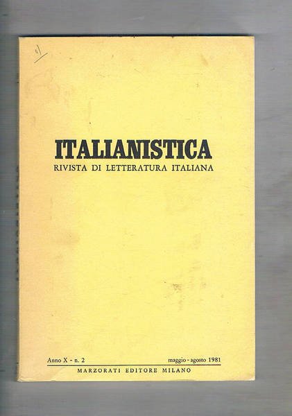 Italianistica, rivista di letteratura italiana quadrimestrale n° mag-ago 1981. Sul …