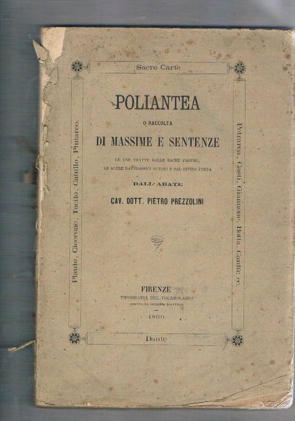 Poliantea o raccolta di massime e sentenza. Le une tratte …