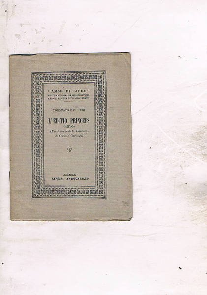L'Editio Princeps dell'ode "per le nozze di C. Parenzo" di …