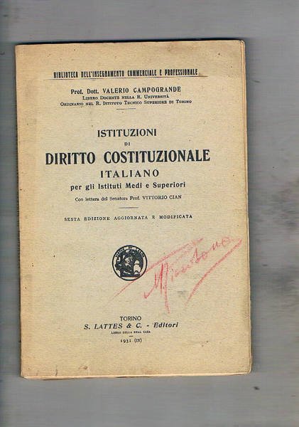 Istituzioni di diritto costituzionale. italiano per gli istituti medi e …