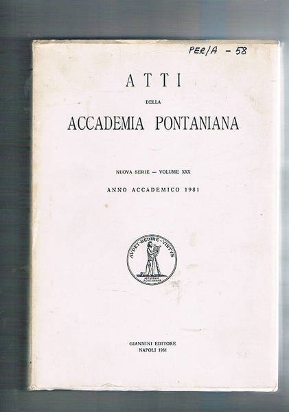 Atti della Accademia Pontaniana vol. 30° anno accad. 1981. Considerazioni …