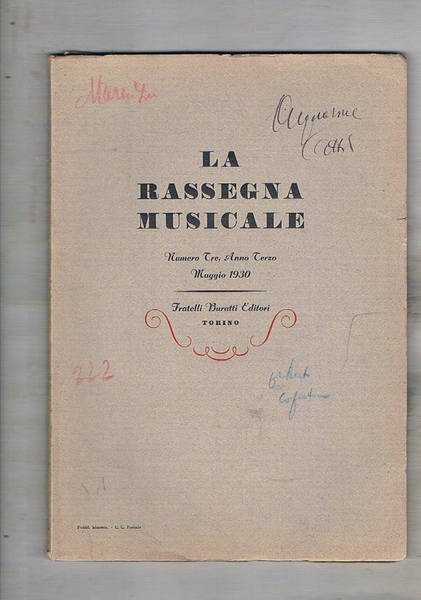 La rassegna musicale, anno terzo, numero tre di Maggio 1930. …