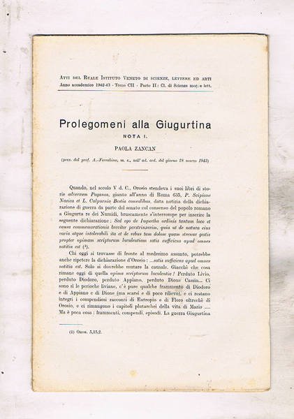 Prolegomeni alla Giugurtina nota I. Estratto dagli atti del Reale …