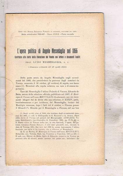 L'opera di Angelo Messadaglia nel 1866. Contributo alla storia della …