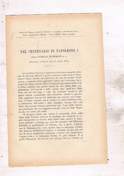 Nel centenario di Napoleone I°. Estratto dagli atti del Reale …