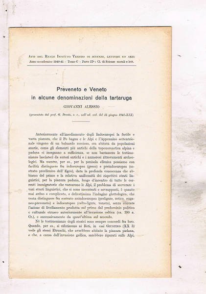 Preveneto e Veneto in alcune denominazioni della tartaruga. Estratto dagli …