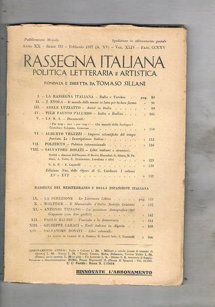 Rassegna italiana, mensile di politica letteraria e artistica. disponiamo del …