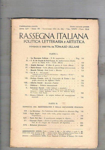 Rassegna italiana, mensile di politica letteraria e artistica. Annata completa …