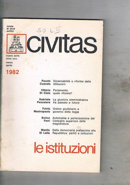 Civitas. Rivista bimestrale di studi politici. anno 33° n° mar-apr. …