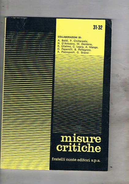 Misure critiche, rivista trimestrale di letteratura e cultura varia n° …