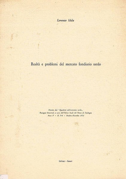 Realtà e problemi del mercato fondiario sardo. Estratto.