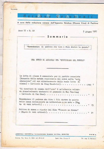Hisinuha documenti. anno II° n° 22 del 5 giugno 1967. …