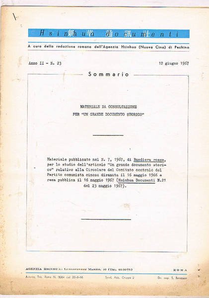 Hisinuha documenti. anno II° n° 23 del12 giugno 1967. Pubblicazione …