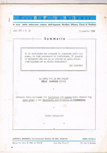 Hisinuha documenti. anno III° n° 39 del 5 gen. 1968. …