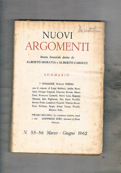 Nuovi Argomenti, rivista bimestrale n° 55-56 mag-giu. 1962. Numero dedicato …