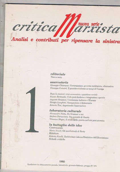 Critica Marxista, Analisi e contributi per ripensare la sinistra. Nuova …