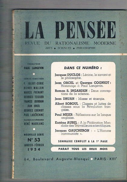 La pensée revue du ratiomalisme moderne arts, sciences, philosophie. n° …
