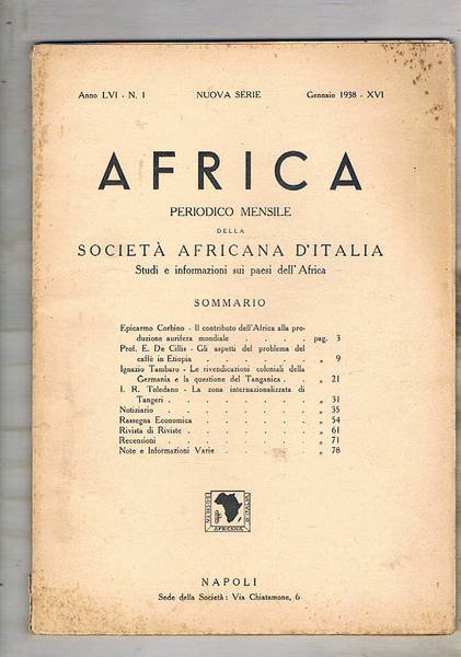 Africa periodico mensile della società africana d'Italia, studi e informazioni …