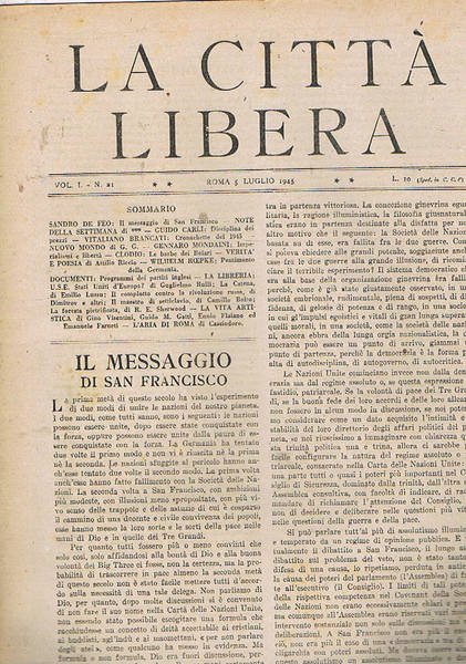 La città libera, settimanale di politica e cultura. Disponiamo dell'anno …