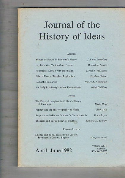Journal of the History of Ideas. Volume XLIII n° 2, …