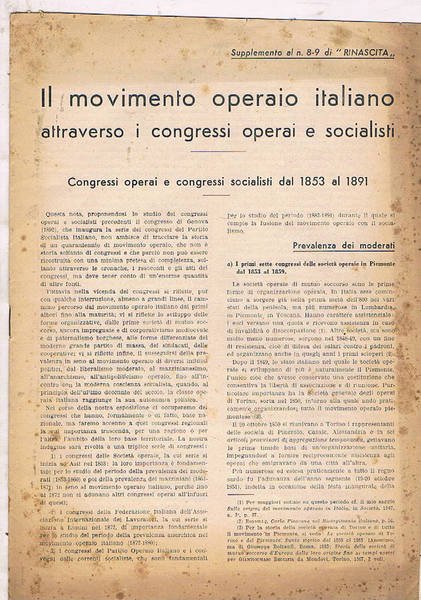 Il movimento operaio italiano attraverso i congressi operai e socialisti. …