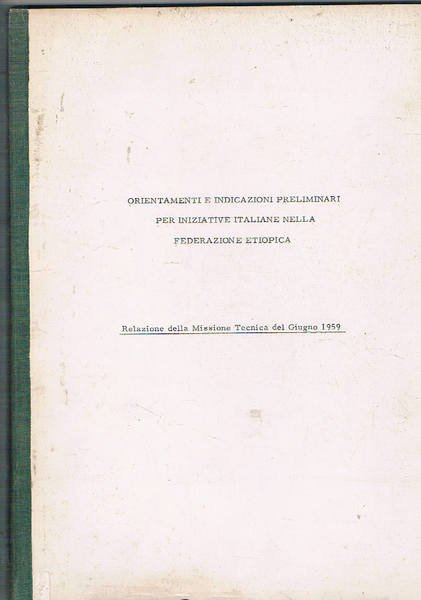 Orientamenti e indicazioni preliminari per iniziative italiane nella federazione etiopica. …