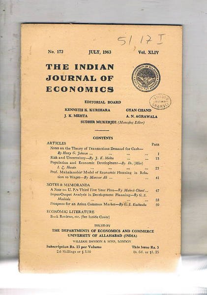 The indian journal of economics (trimestrale). vol. XLIV in 4 …