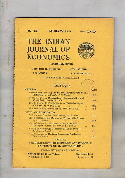 The indian journal of economics (trimestrale). vol. XXXX in 4 …