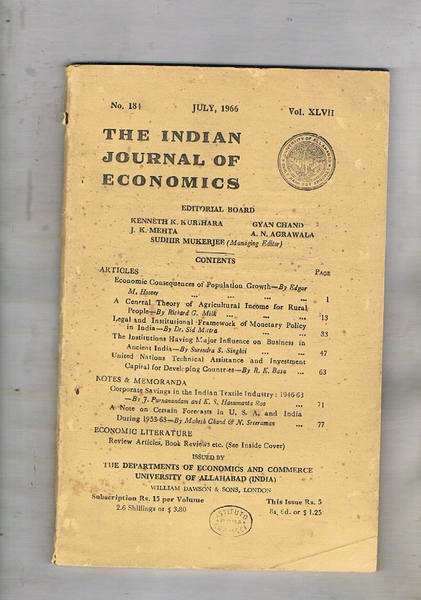The indian journal of economics (trimestrale). vol. XLVII fasc. n° …