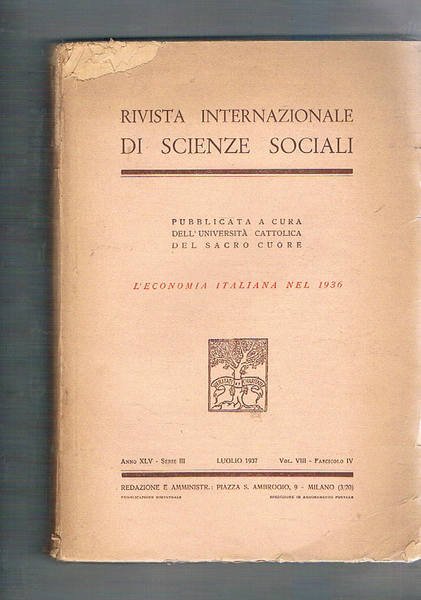 L'economia italiana del 1936. n° della rivista internazionale di scienze …