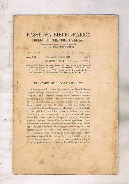 Rassegna bibliografica della Letteratura Italiana n° 5 del 31 maggio …