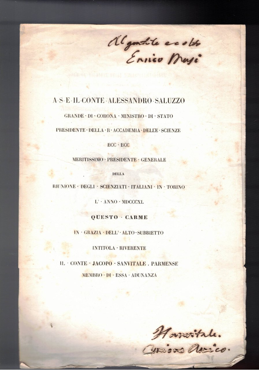 A s: E. Il Conte Alessandro Saluzzo grande di corona, …