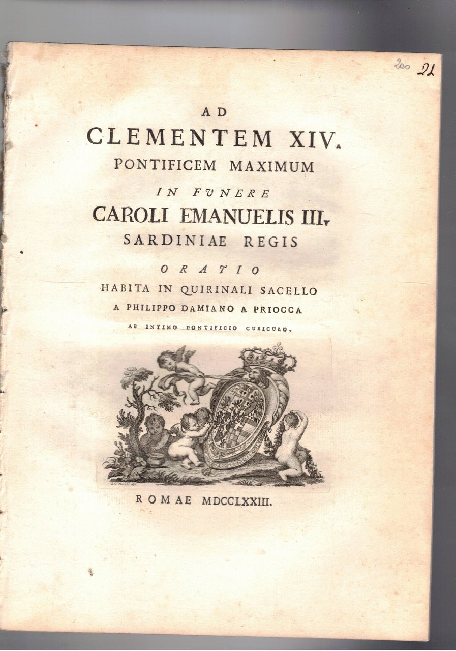 Ad Clemente XIV. Pontificem Maximum in funere Caroli Emanuelis III. …