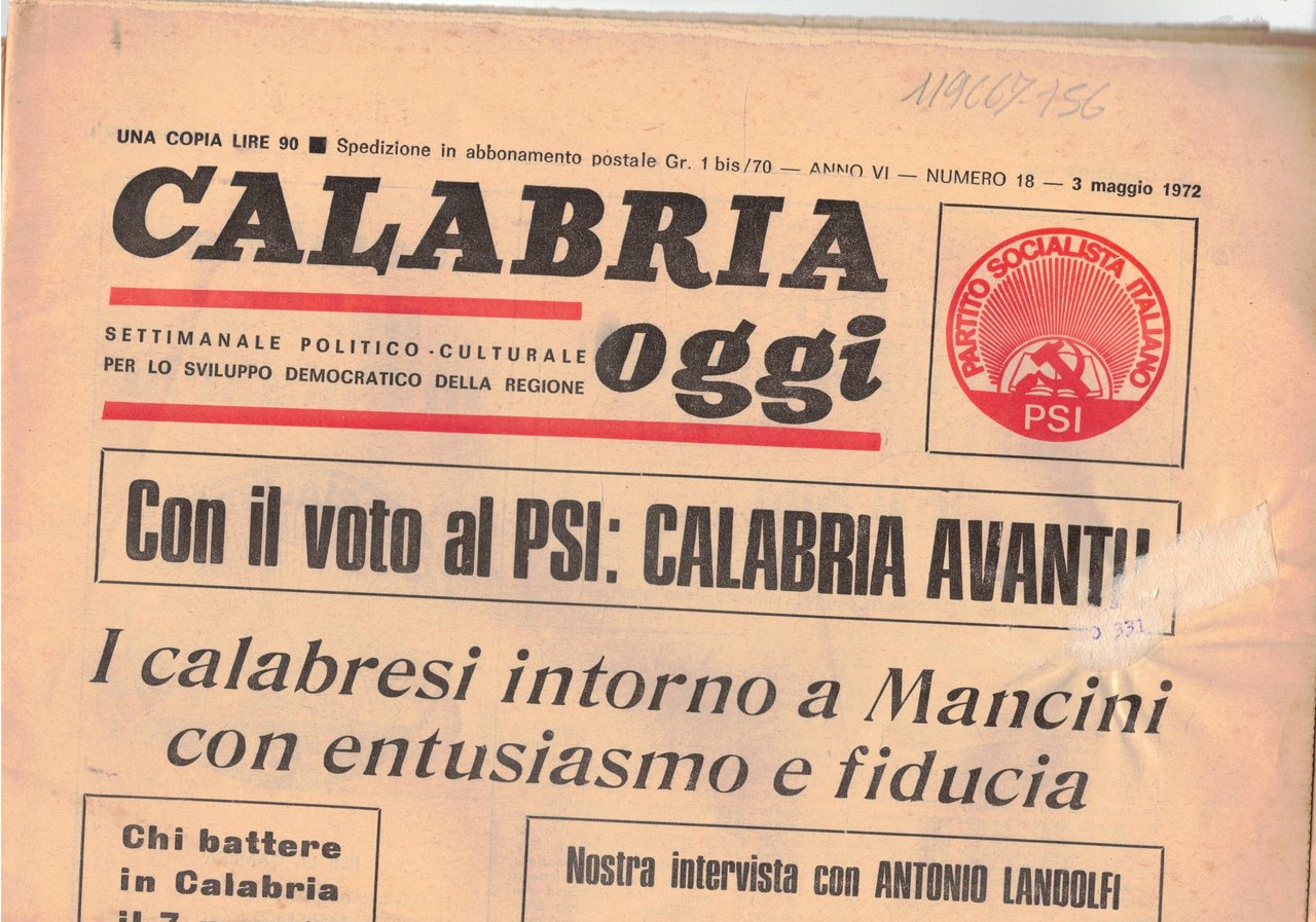 Calabria oggi. Settimanale politici culturale per lo sviluppo democratico della …