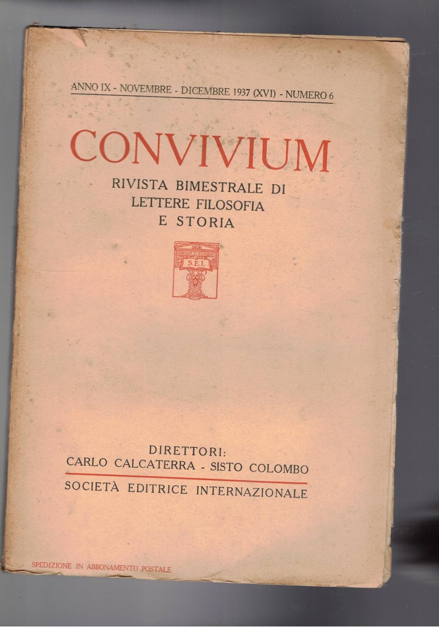 Covivium, bimestrale di Lettere, filosofia e storia. N° nov-dic. 1937. …