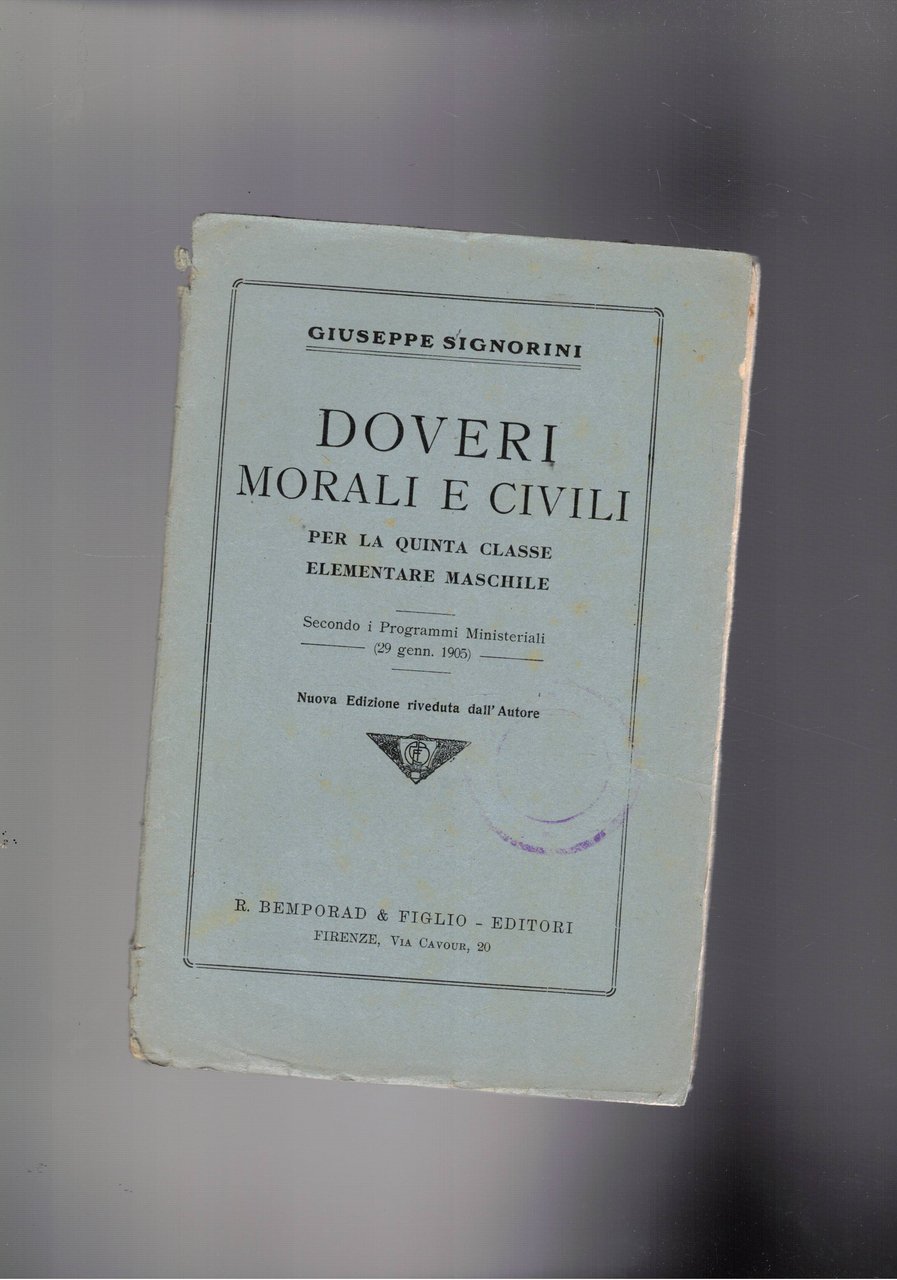 Doveri morali e civili, per la quinta classe elementare maschile.