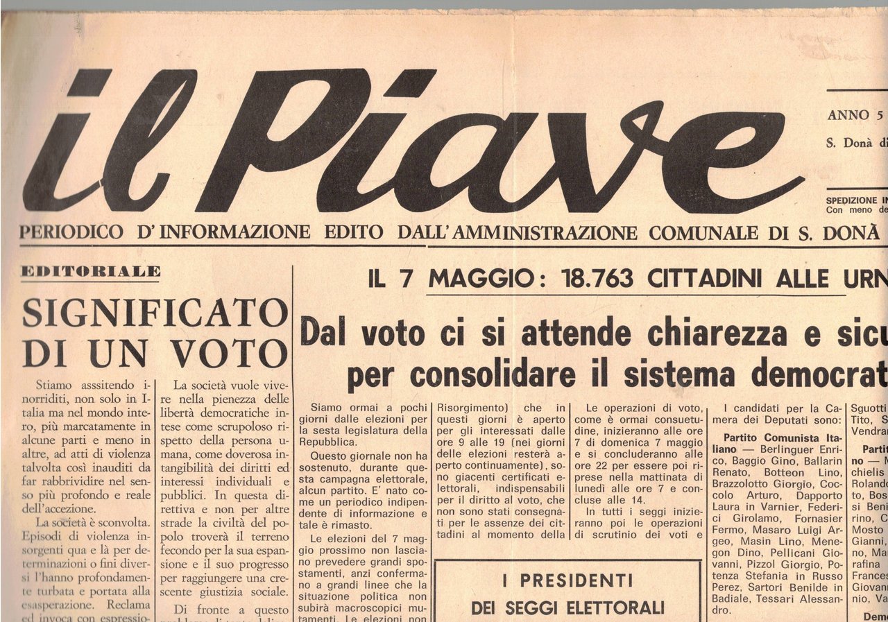 Il Piave, periodico d'informazione edito dall'amm. comunale di S. Donà …