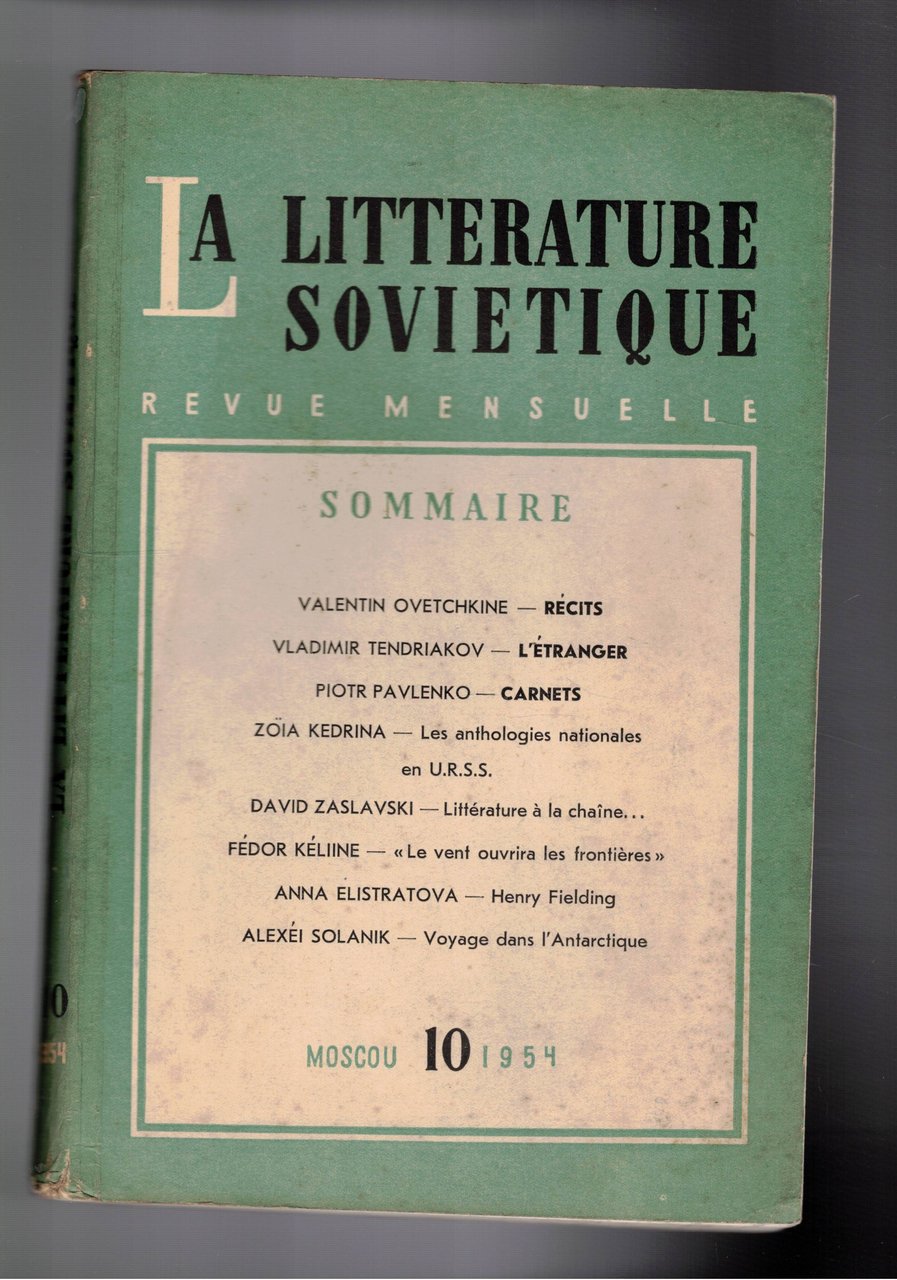 La Litterature Sovietique, revue mensuelle n° 10 del 1954. Ovetchkine …