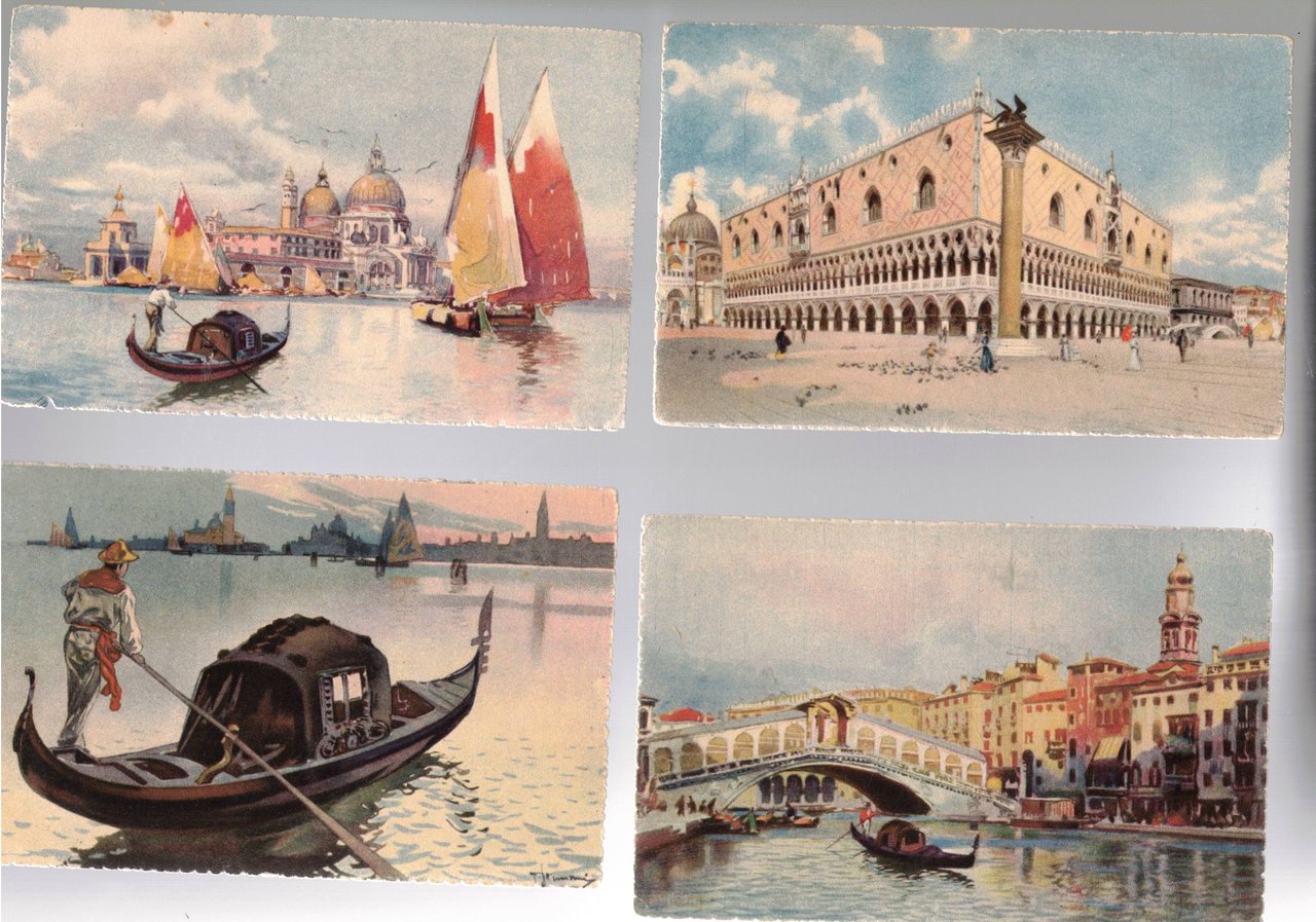 Lotto di 12 cartoline di vedute di Venezia dipinte, non …