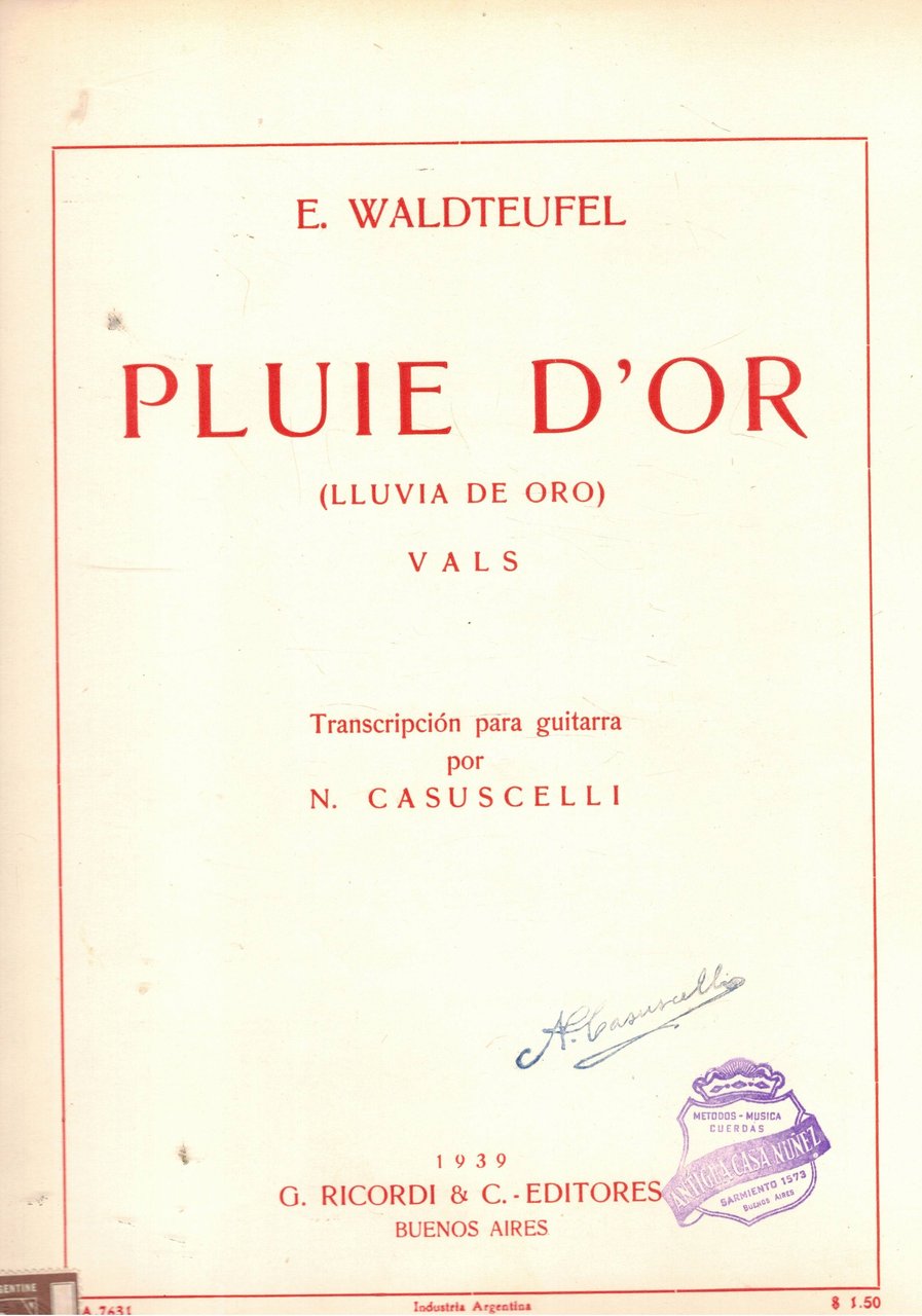 Pluie d'or (Lluvia de oro) vals. Transcription para guitarra por …