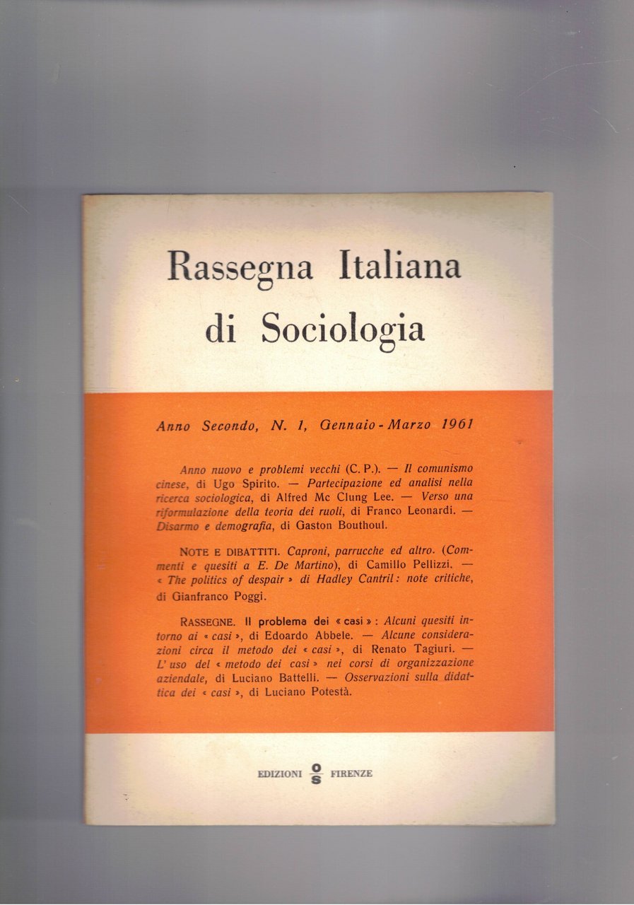 Rassegna italiana di Sociologia, periodico trimestrale anno secondo 1961. Scritti … | Immagine principale