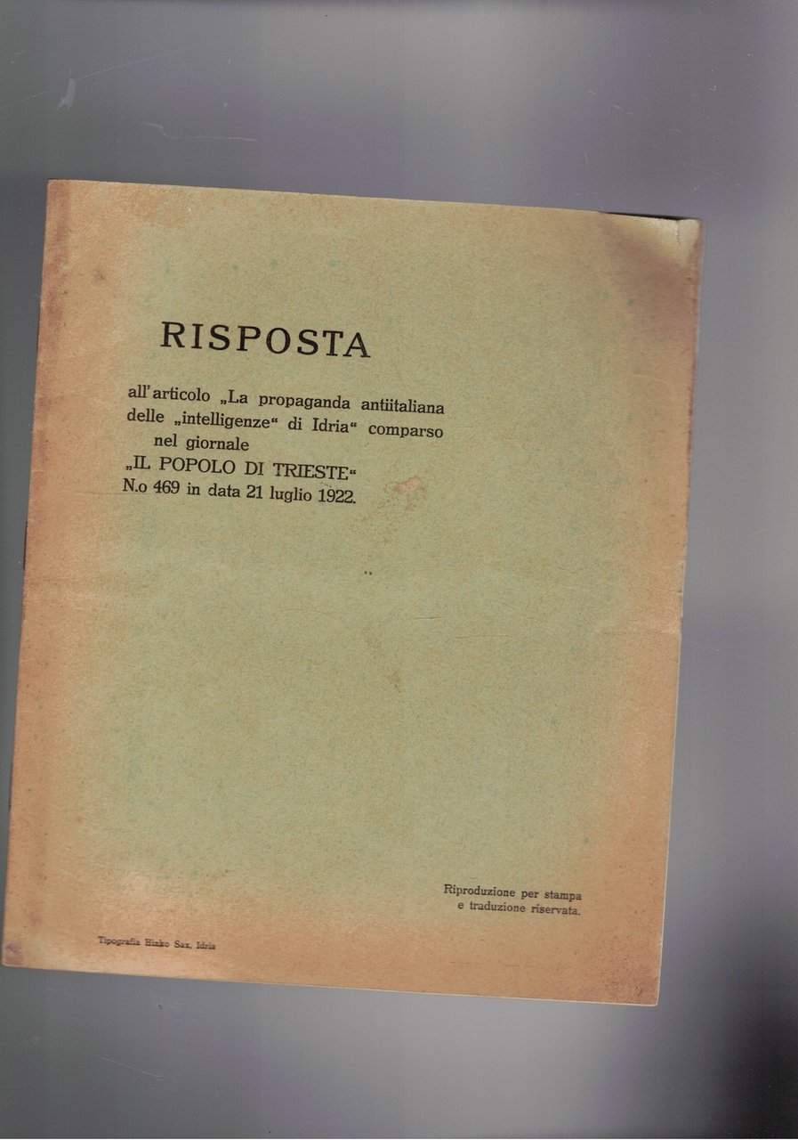 Risposta all'articolo "la propaganda antiitaliana delle "intelligenze di Idria" comparso …