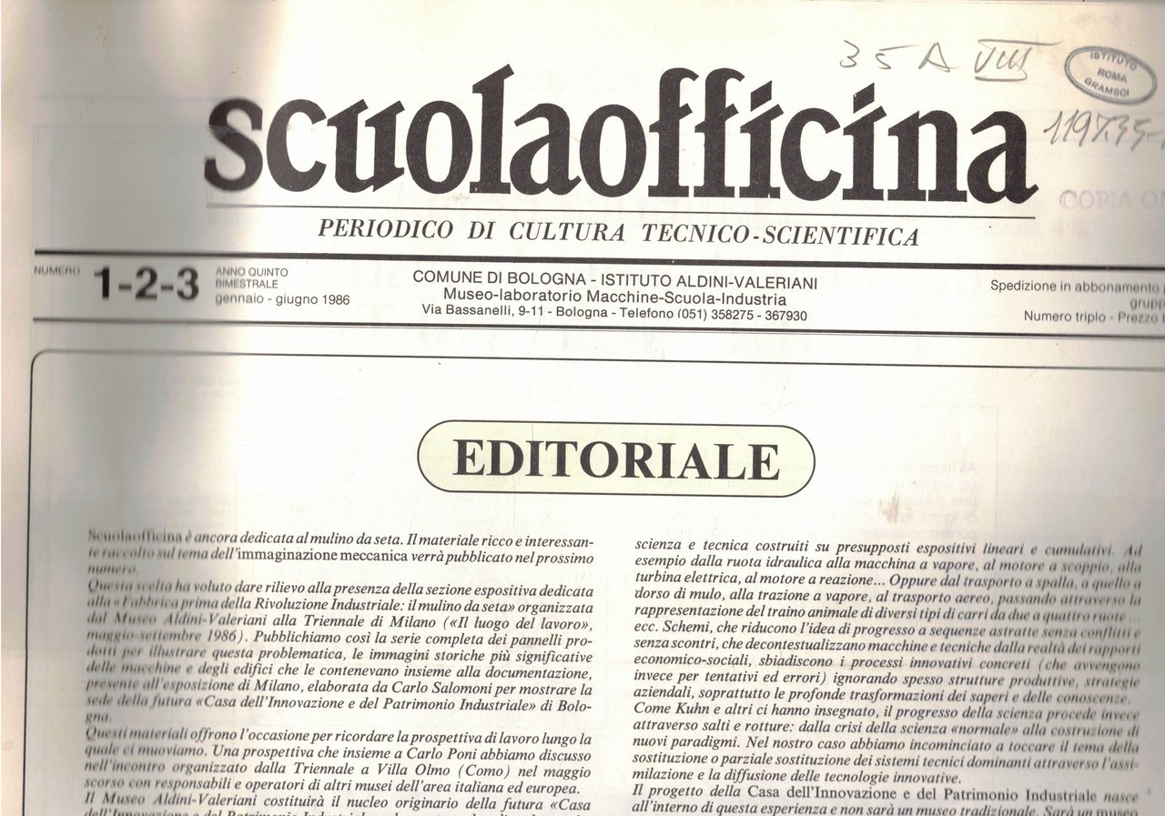 Scuola officina, periodico bimestrale di cultura tecnico-scientifica. Anno V° 1986, …